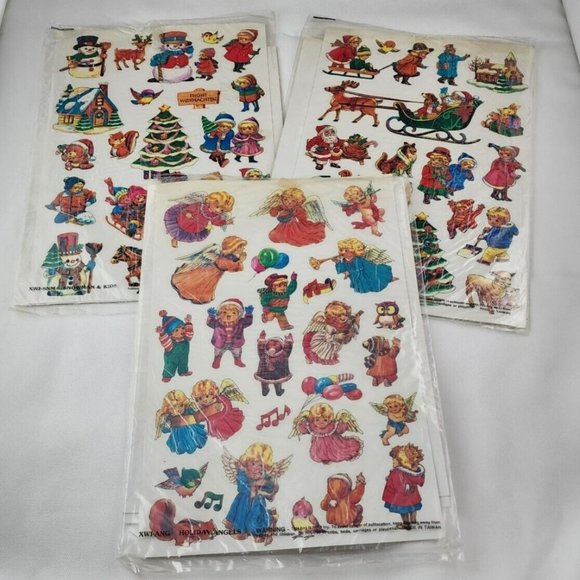 Vintage Christmas Static Cling Window 90s Santa Winter Holiday Decorations Lot - Picture 1 of 8